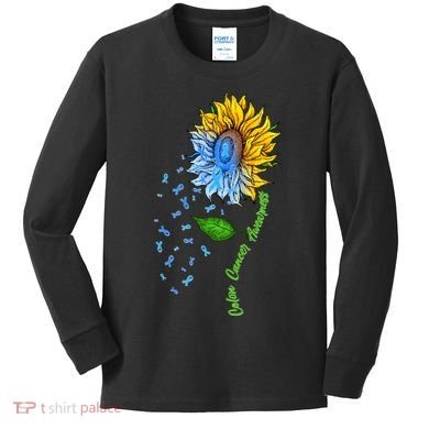 Colon Cancer Awareness Sunflower Support Kids Long Sleeve Shirt
