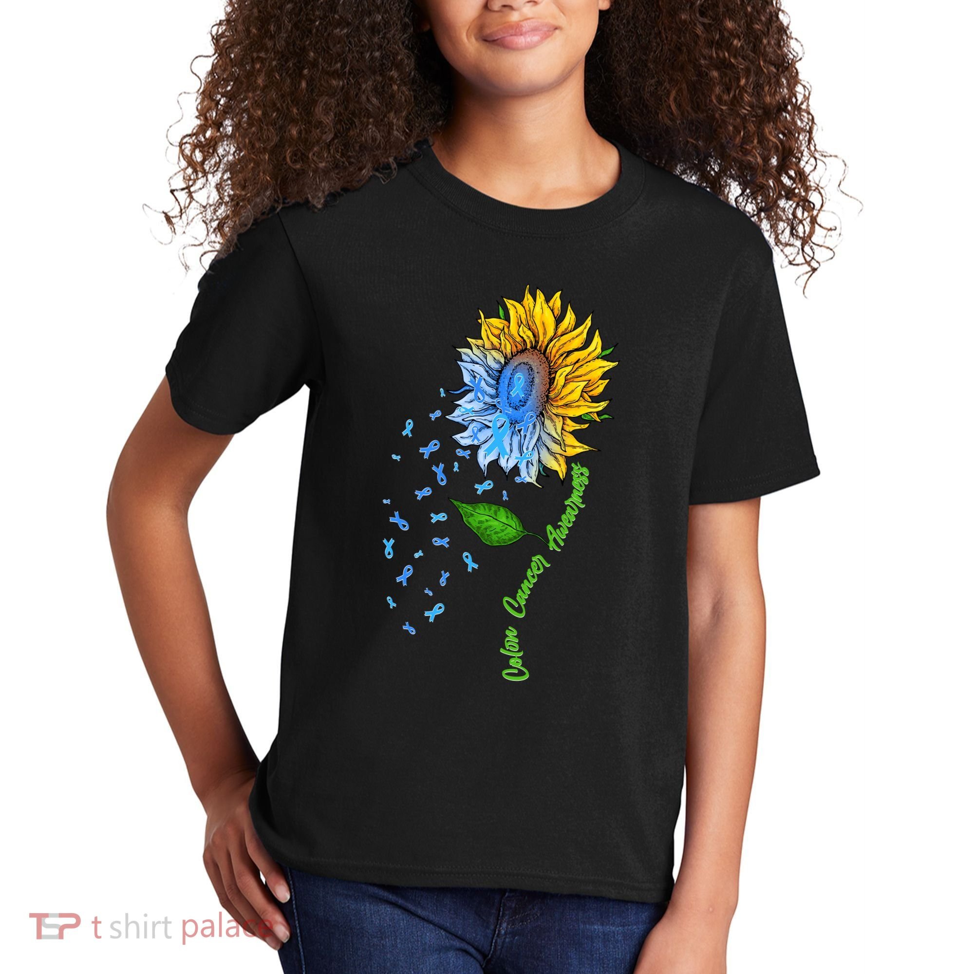 Colon Cancer Awareness Sunflower Support Kids T-Shirt