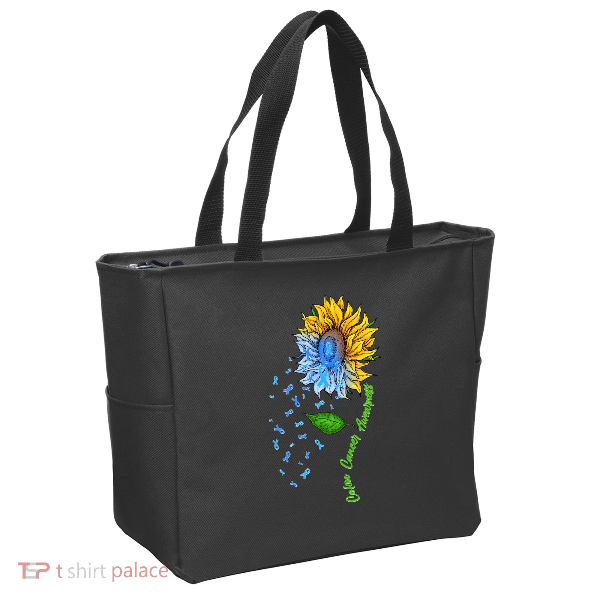 Colon Cancer Awareness Sunflower Support Tote Bag