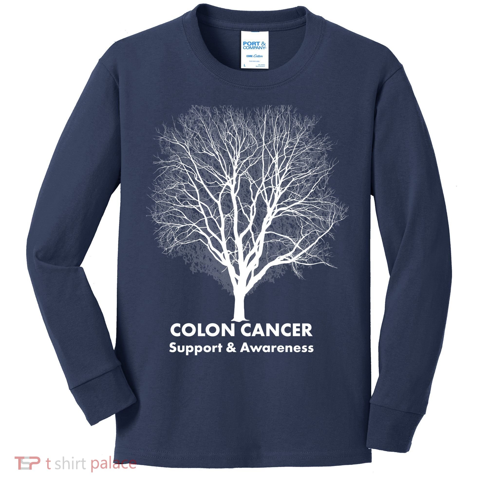 Colon Cancer Awareness Tree Kids Long Sleeve Shirt