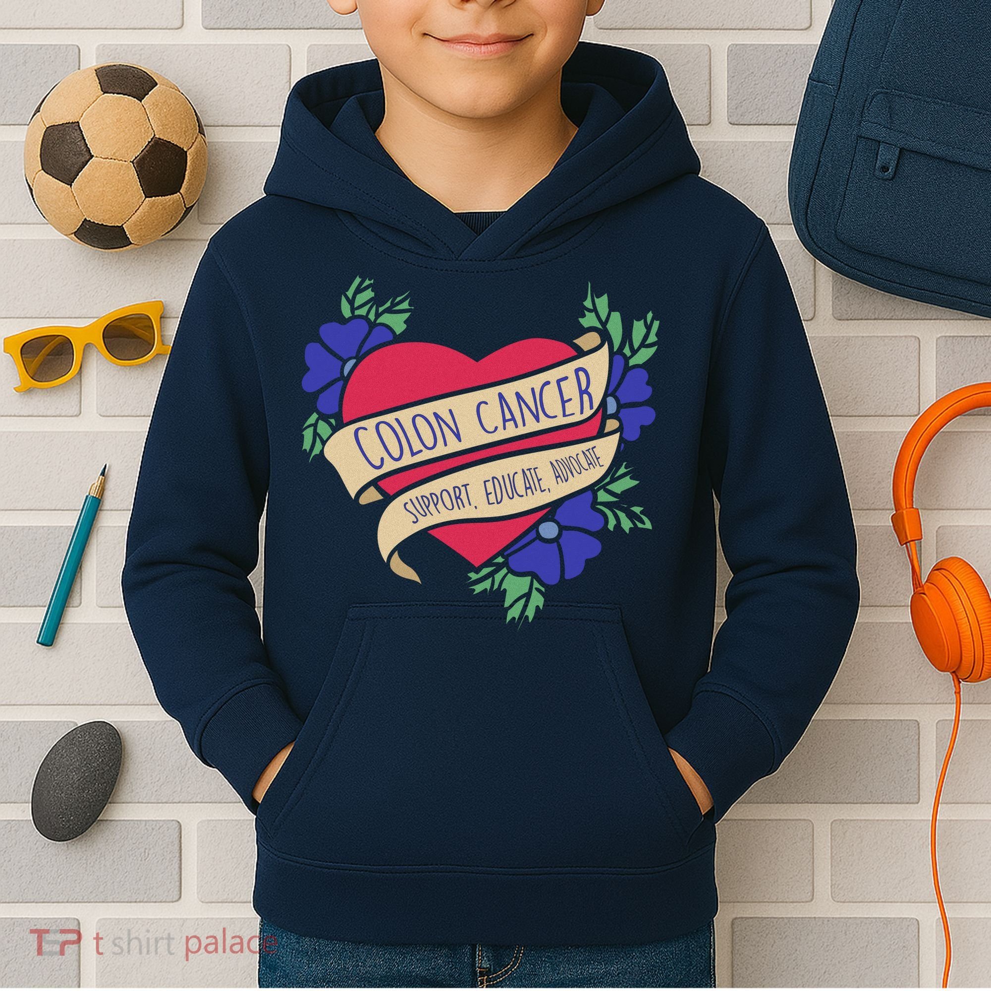 Colon Cancer Support Educate Advocate Kids Hoodie