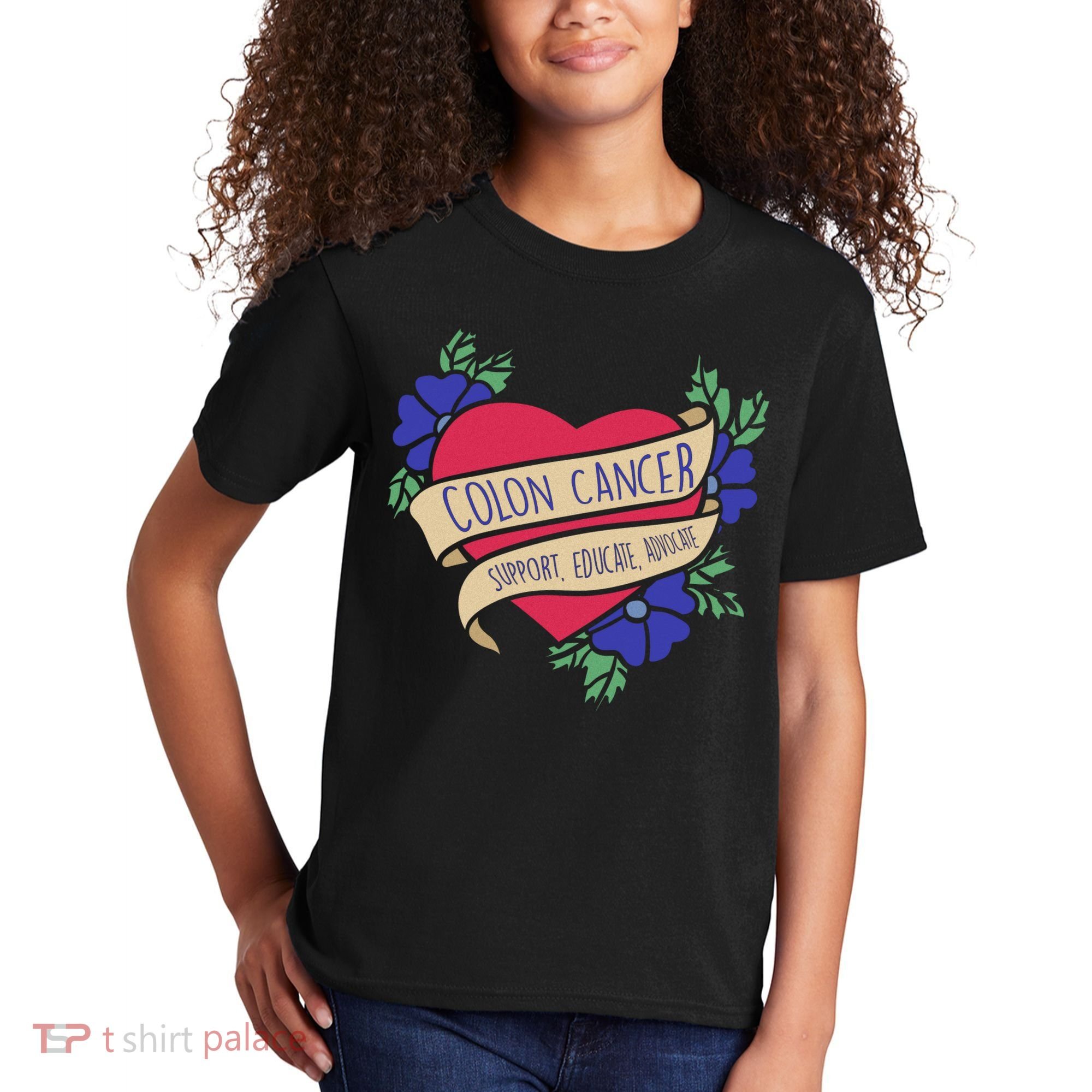 Colon Cancer Support Educate Advocate Kids T-Shirt