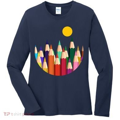 Color Pencils Forest Mountains  Women's Long Sleeve Shirt