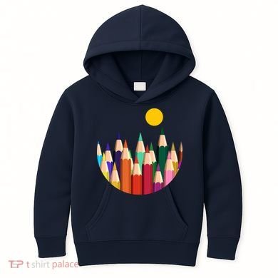 Color Pencils Forest Mountains  Kids Hoodie