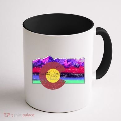 Colorado Flag Mountains Retro Vintage Distressed Coffee Mug back
