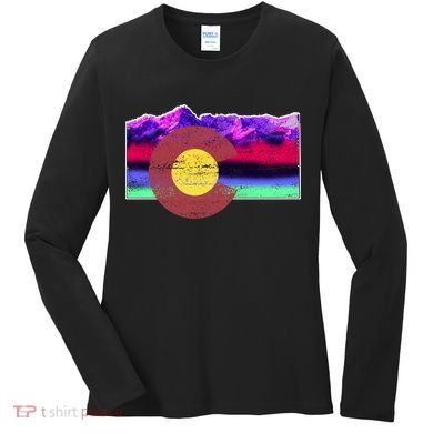Colorado Flag Mountains Retro Vintage Distressed Women's Long Sleeve Shirt