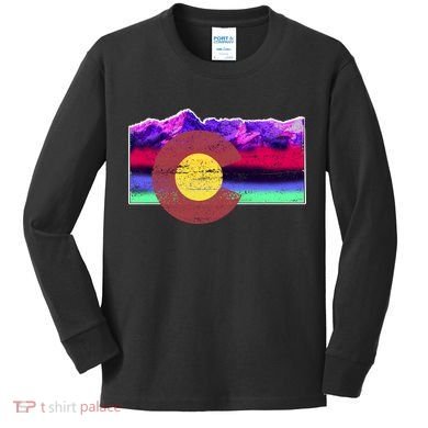 Colorado Flag Mountains Retro Vintage Distressed Kids Long Sleeve Shirt