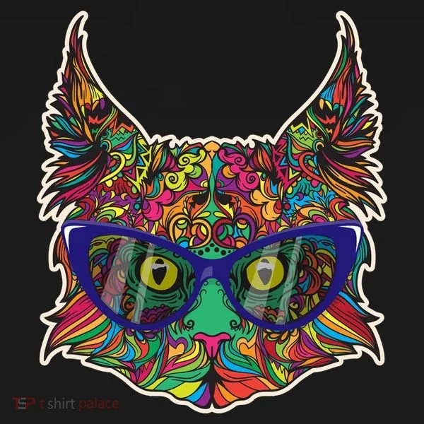 Colorfful Cat With Glasses Portrait Long Sleeve Shirt