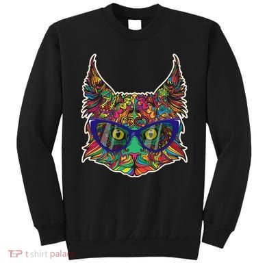 Colorfful Cat With Glasses Portrait Sweatshirt