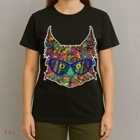 Colorfful Cat With Glasses Portrait T-Shirt thumb 4