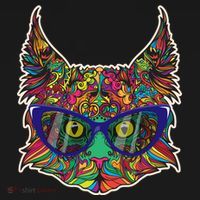 Colorfful Cat With Glasses Portrait T-Shirt thumb 7