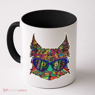 Colorfful Cat With Glasses Portrait Coffee Mug