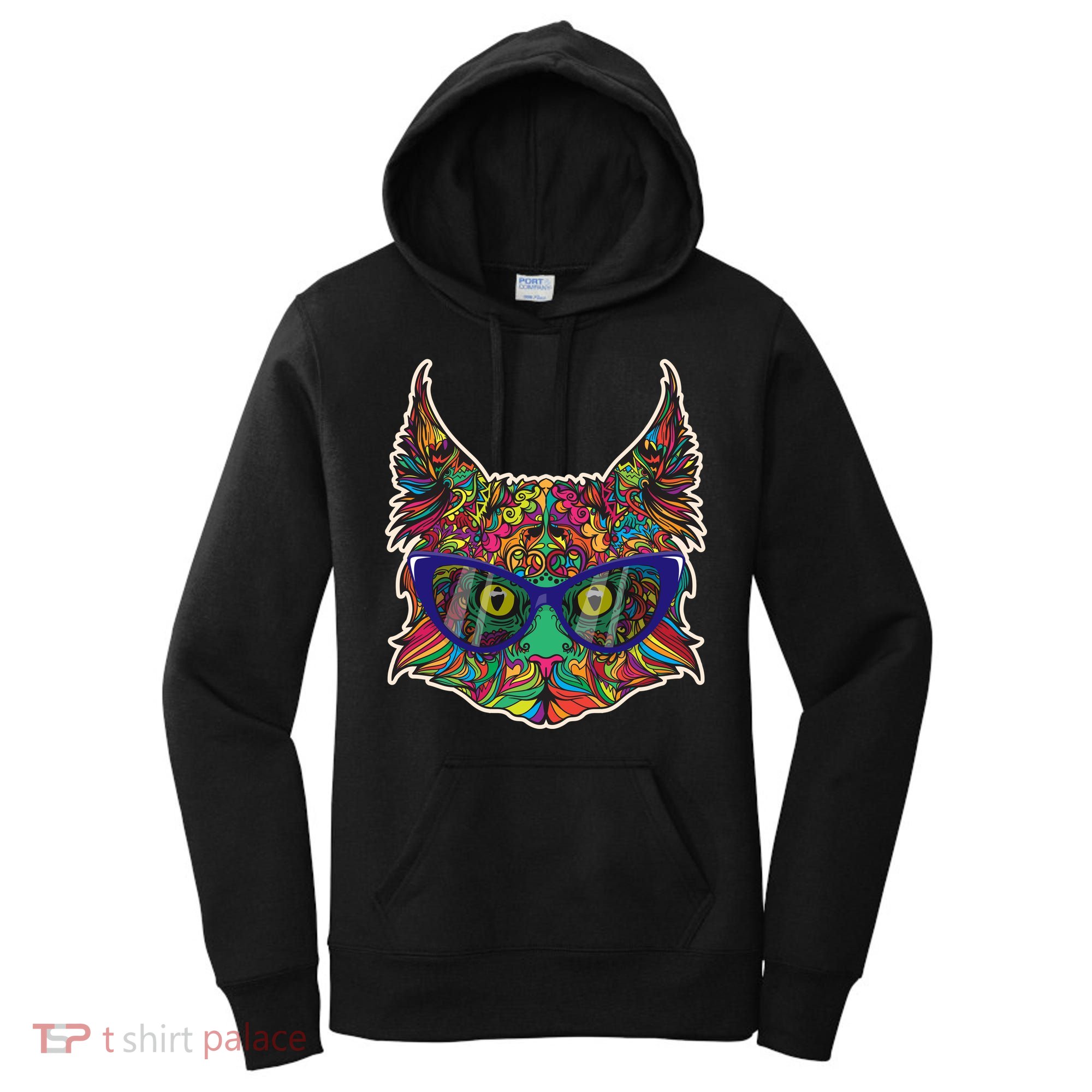 Colorfful Cat With Glasses Portrait Women's Hoodie