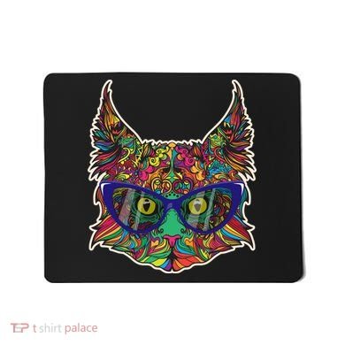 Colorfful Cat With Glasses Portrait Mousepad