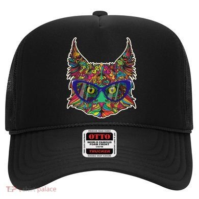 Colorfful Cat With Glasses Portrait Hat