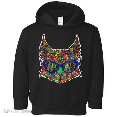 Colorfful Cat With Glasses Portrait Toddler Hoodie