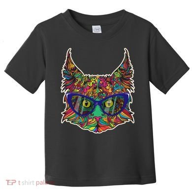 Colorfful Cat With Glasses Portrait Toddler T-Shirt
