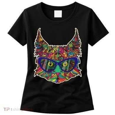 Colorfful Cat With Glasses Portrait Women's T-Shirt