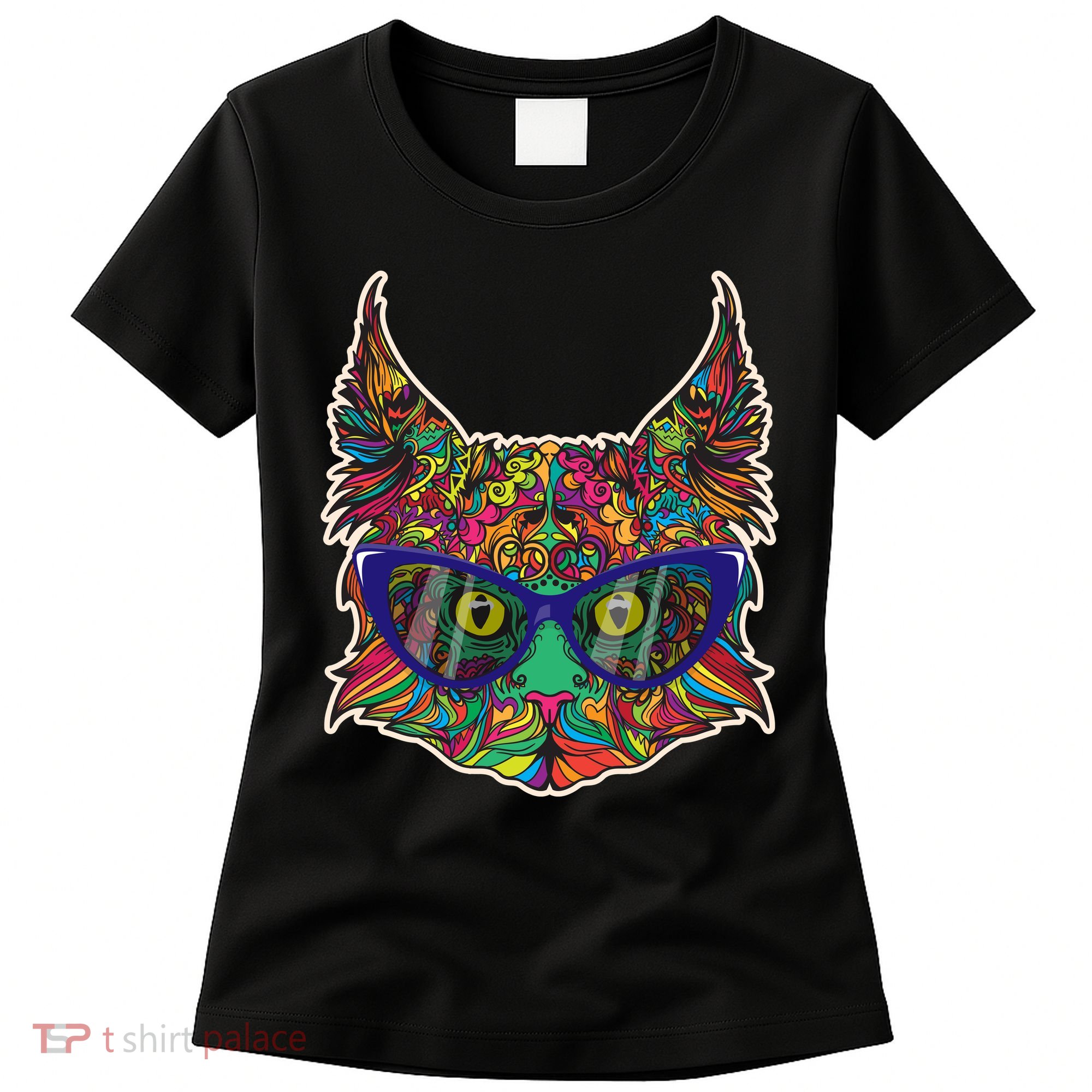 Colorfful Cat With Glasses Portrait Women's T-Shirt