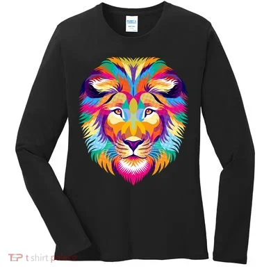 Colorful Abstract Lion Women's Long Sleeve Shirt