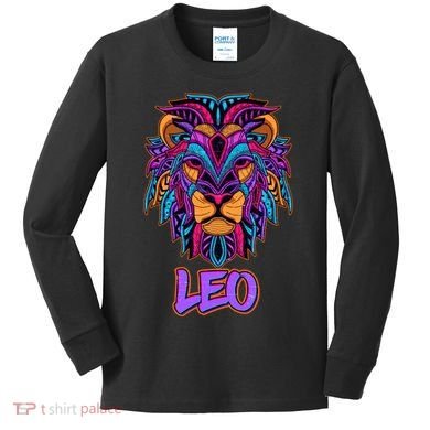 Colorful Abstract Lion Leo Zodiac Kids Long Sleeve Shirt