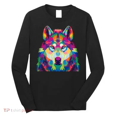 Colorful Abstract Wolf Long Sleeve Shirt