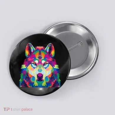 Colorful Abstract Wolf Button