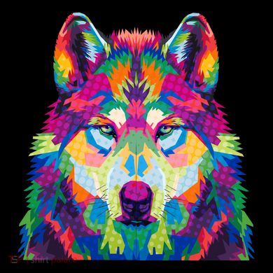 Colorful Abstract Wolf Button