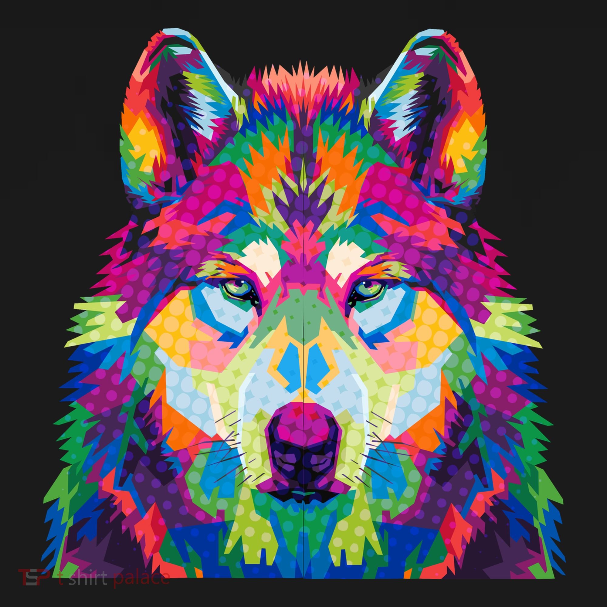 Colorful Abstract Wolf Button