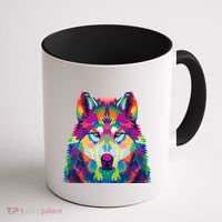 Colorful Abstract Wolf Coffee Mug thumb 1
