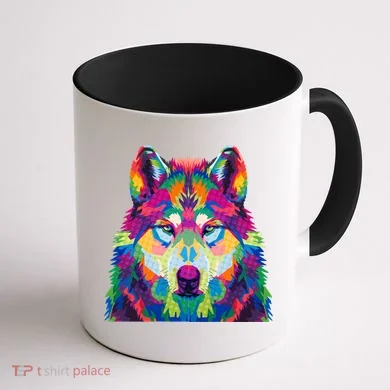 Colorful Abstract Wolf Coffee Mug back