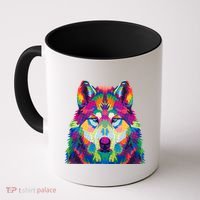 Colorful Abstract Wolf Coffee Mug thumb 0