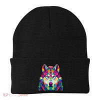 Colorful Abstract Wolf Beanie thumb 0