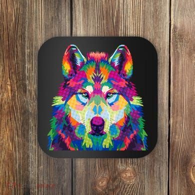 Colorful Abstract Wolf Coaster