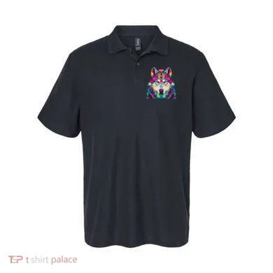 Colorful Abstract Wolf Polo