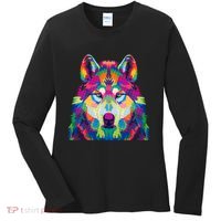 Colorful Abstract Wolf Women's Long Sleeve Shirt thumb 0