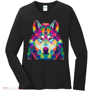 Colorful Abstract Wolf Women's Long Sleeve Shirt