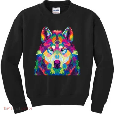 Colorful Abstract Wolf Kids Sweatshirt