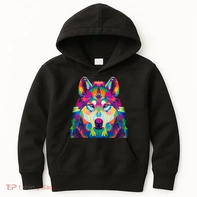 Colorful Abstract Wolf Kids Hoodie