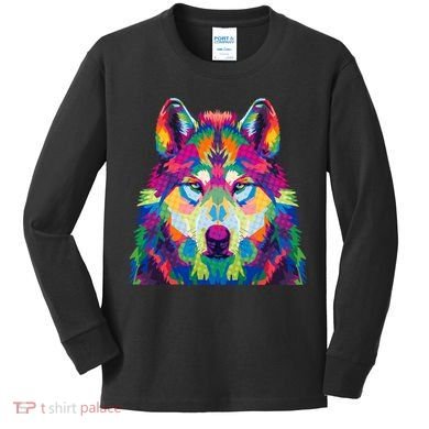 Colorful Abstract Wolf Kids Long Sleeve Shirt