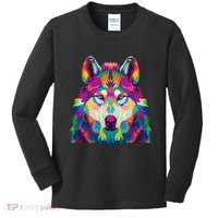Colorful Abstract Wolf Kids Long Sleeve Shirt thumb 0