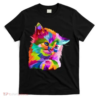Colorful Atyle Cat Head Pop  T-Shirt