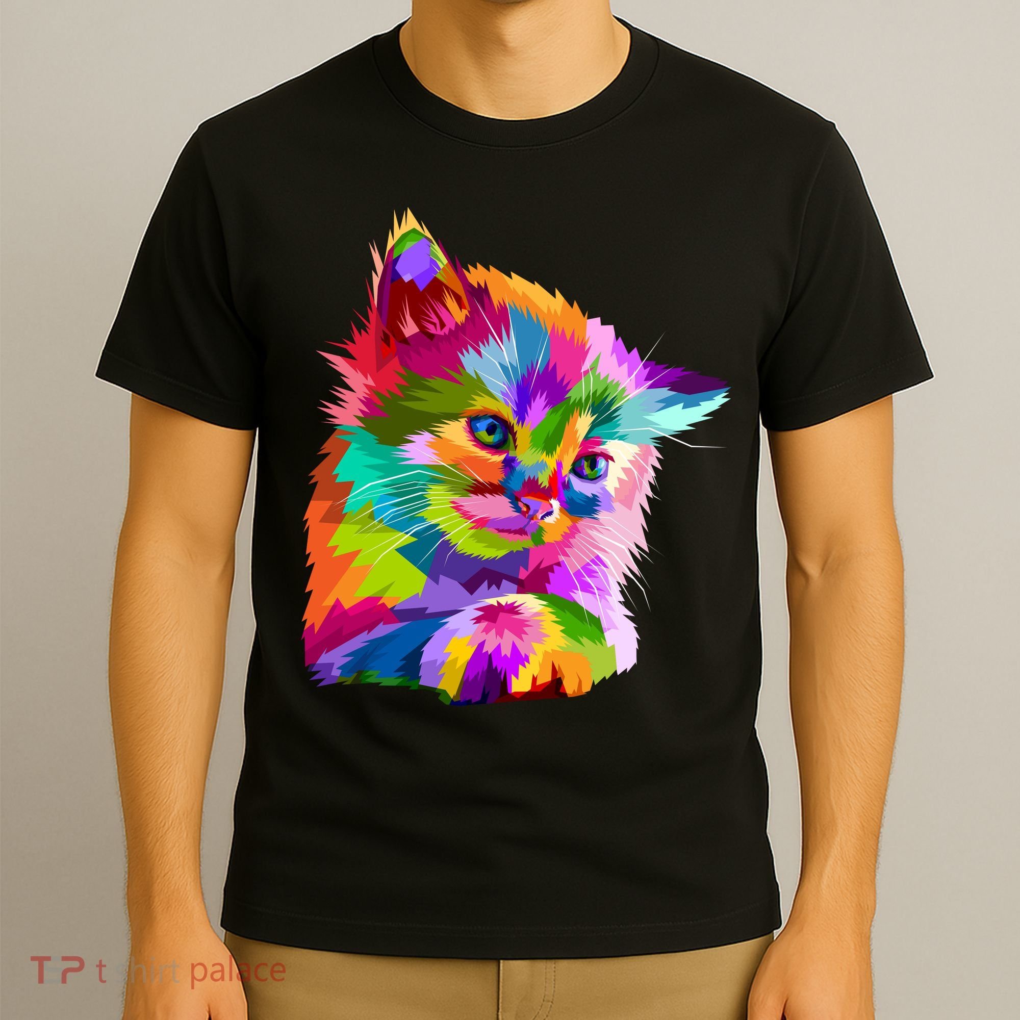 Colorful Atyle Cat Head Pop  T-Shirt