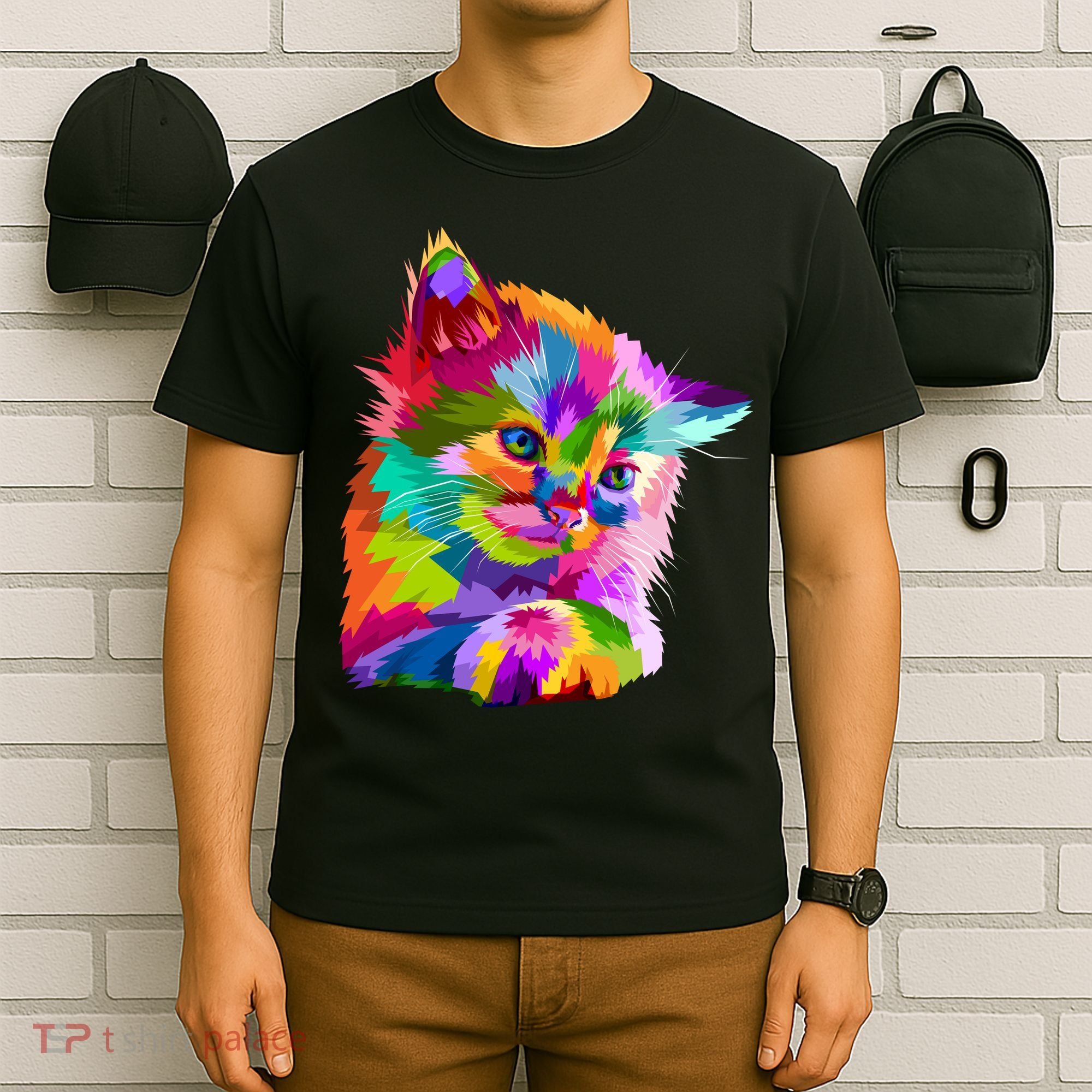 Colorful Atyle Cat Head Pop  T-Shirt
