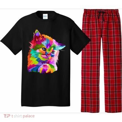 Colorful Atyle Cat Head Pop  Pajama Set