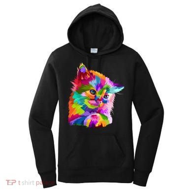 Colorful Atyle Cat Head Pop  Women's Hoodie