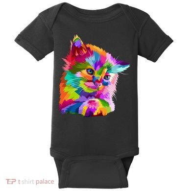 Colorful Atyle Cat Head Pop  Baby Bodysuit