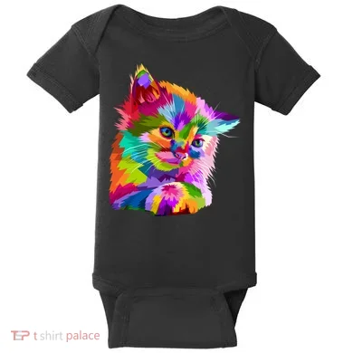 Colorful Atyle Cat Head Pop  Baby Bodysuit