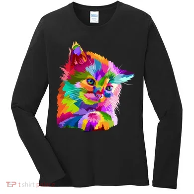 Colorful Atyle Cat Head Pop  Women's Long Sleeve Shirt