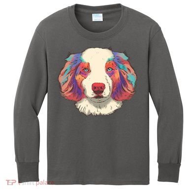 Colorful Australian Shepherd Kids Long Sleeve Shirt